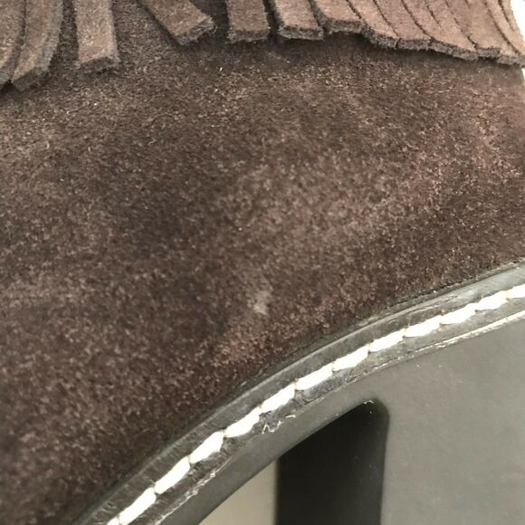 Tory Burch Hilary Suede Fringe Fur Lined Lace Up Chunky Booties FLAW - Picture 3 of 11